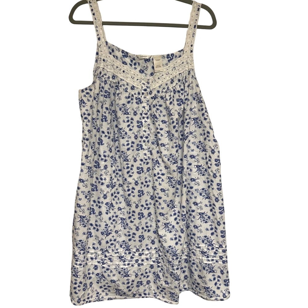 Adonna Floral Cotton Nightgown Lace Trim Sleeveless Sleep Dress XL